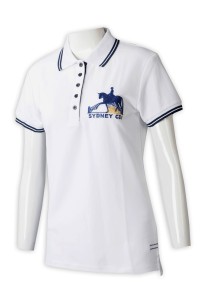 P1271  網上訂購女裝短袖Polo恤  訂做5粒鈕胸筒白色繡花Polo恤  Polo恤製衣廠 澳洲 馬術 學校 